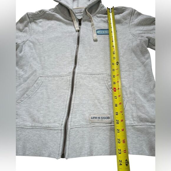 Life is Good Simply True Full Zip Fleece Hoodie Gray Spell Out Womens Medium - Picture 10 of 10